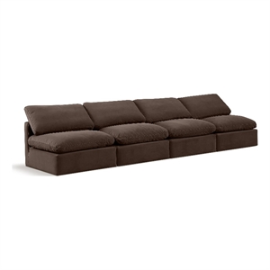 Bowery Hill Contemporary 140&quot Velvet Modular Sofa w/ Latch Underneath in Brown