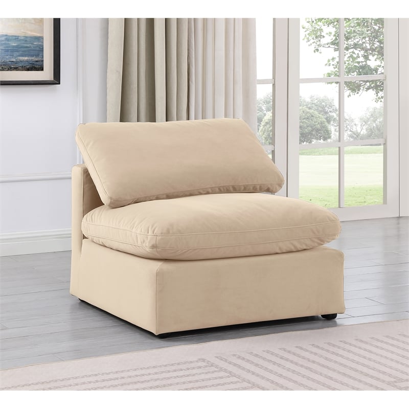 Bowery Hill Contemporary Durable Velvet Armless Chair in Beige