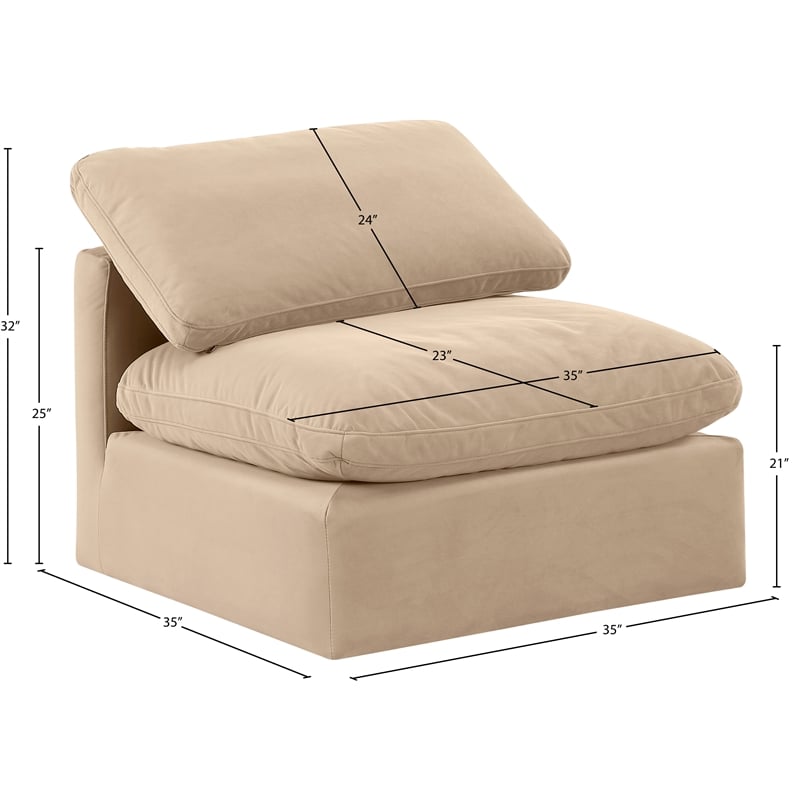 Bowery Hill Contemporary Durable Velvet Armless Chair in Beige