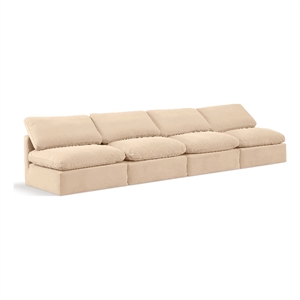 Bowery Hill Contemporary 140&quot Durable Velvet Modular Sofa in Beige