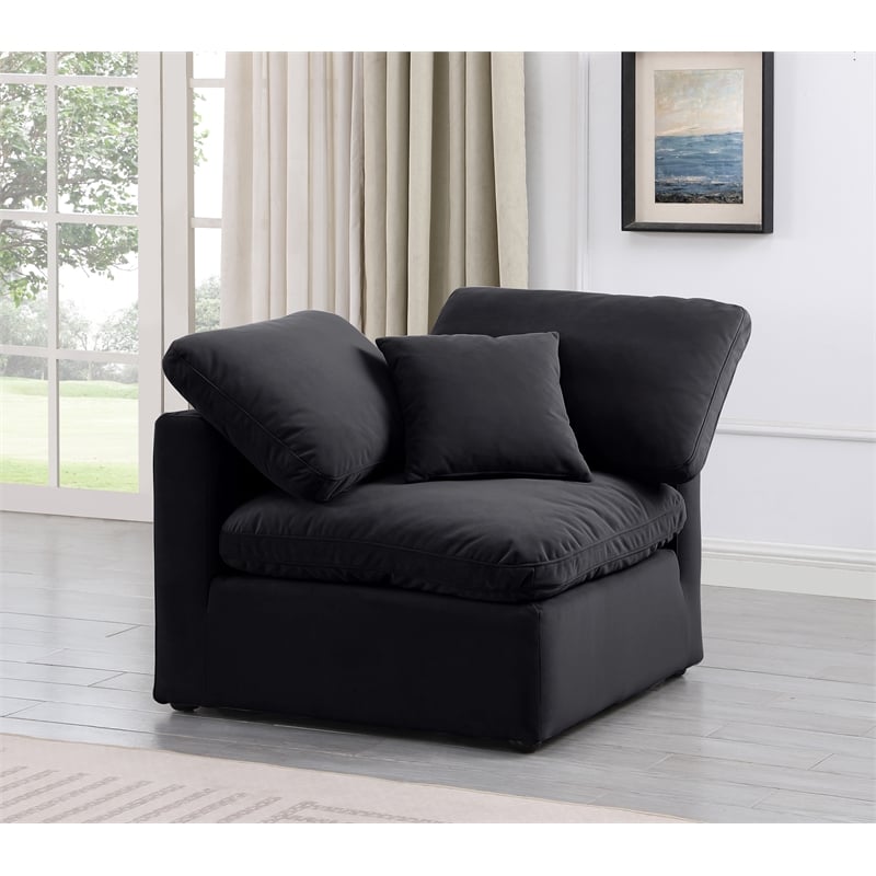 Bowery Hill Contemporary Durable Velvet Corner Chair in Black