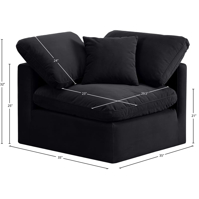 Bowery Hill Contemporary Durable Velvet Corner Chair in Black