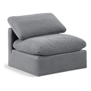 Bowery Hill Contemporary Durable Velvet Armless Chair in Gray