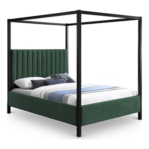 Bowery Hill Contemporary Rich Black Boucle Durable Fabric King Bed