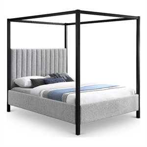 Bowery Hill Contemporary Rich Grey Boucle Durable Fabric King Bed