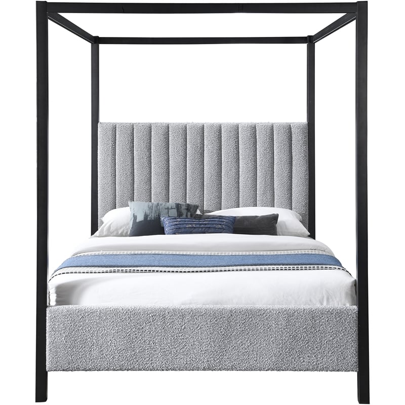 Bowery Hill Contemporary Rich Grey Boucle Durable Fabric Queen Bed