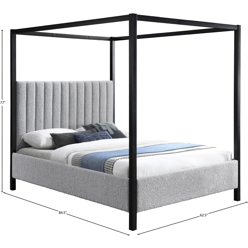 Bowery Hill Contemporary Rich Grey Boucle Durable Fabric Queen Bed