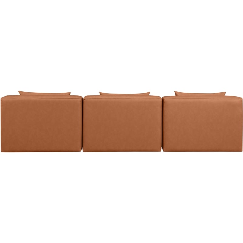 Bowery Hill Contemporary Cognac Vegan Leather 3-Piece Modular Sofa
