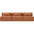 Bowery Hill Contemporary Cognac Vegan Leather 3-Piece Modular Sofa
