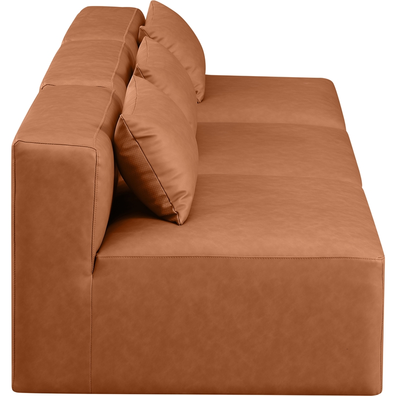 Bowery Hill Contemporary Cognac Vegan Leather 3-Piece Modular Sofa