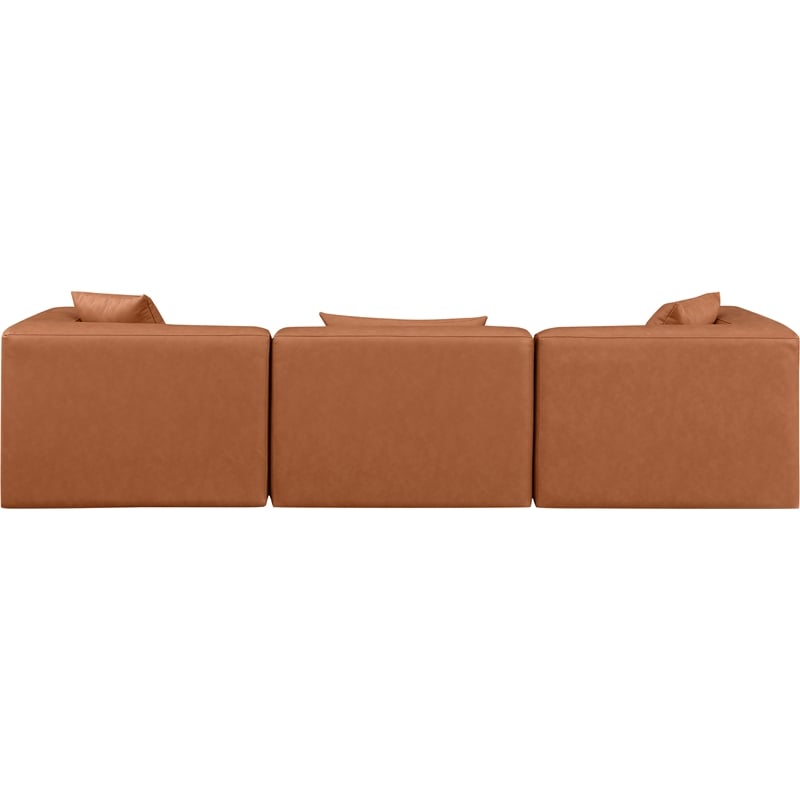 Bowery Hill Contemporary Cognac Vegan Leather 3-Piece Modular Sofa