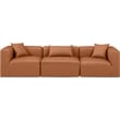 Bowery Hill Contemporary Cognac Vegan Leather 3-Piece Modular Sofa