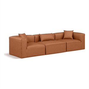 Bowery Hill Contemporary Cognac Vegan Leather 3-Piece Modular Sofa