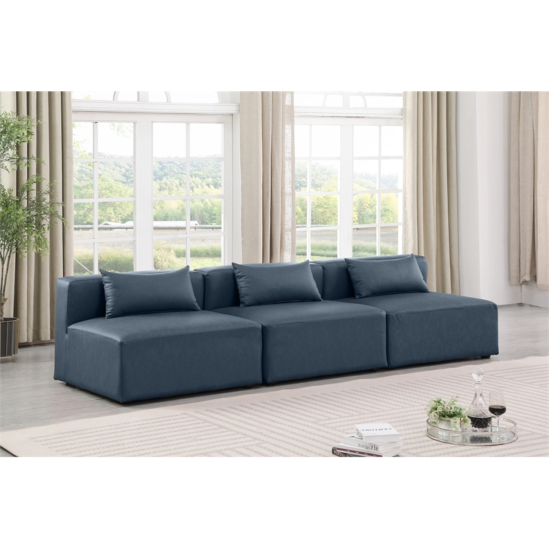 Bowery Hill Contemporary Navy Blue Vegan Leather 3-Piece Modular Sofa