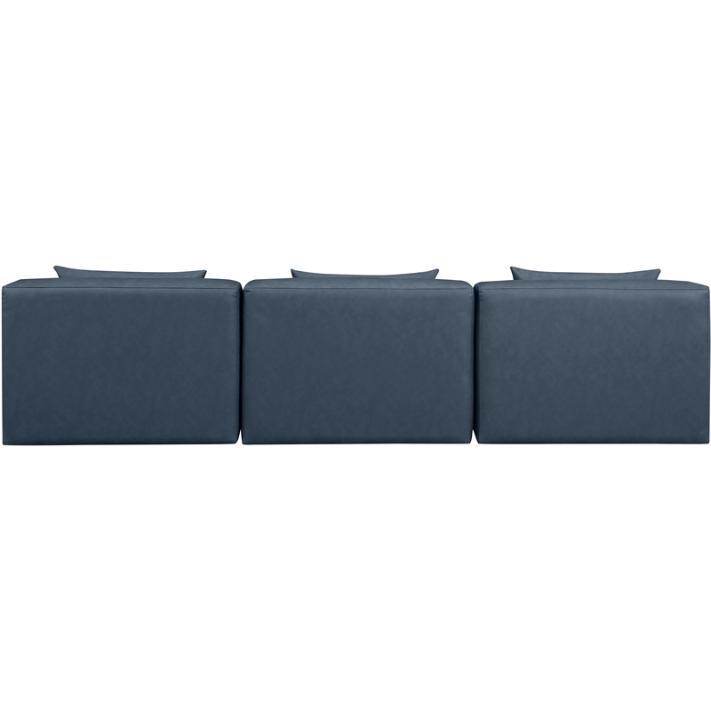 Bowery Hill Contemporary Navy Blue Vegan Leather 3-Piece Modular Sofa