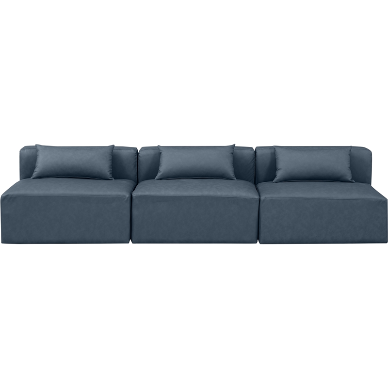 Bowery Hill Contemporary Navy Blue Vegan Leather 3-Piece Modular Sofa