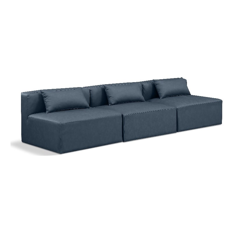 Bowery Hill Contemporary Navy Blue Vegan Leather 3-Piece Modular Sofa