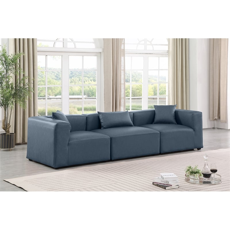 Bowery Hill Contemporary Navy Blue Vegan Leather 3-Piece Modular Sofa