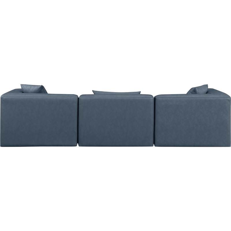 Bowery Hill Contemporary Navy Blue Vegan Leather 3-Piece Modular Sofa