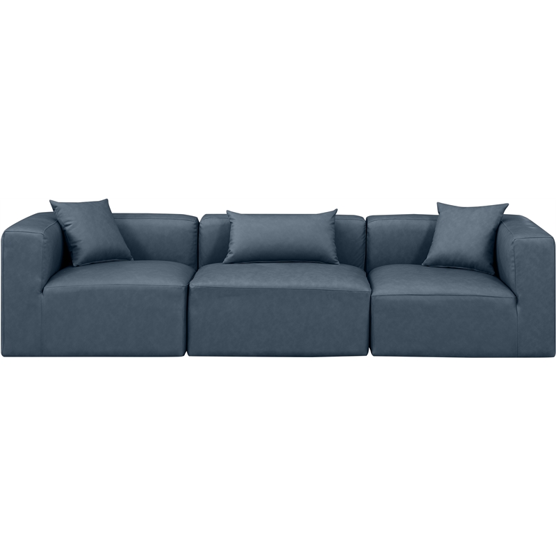 Bowery Hill Contemporary Navy Blue Vegan Leather 3-Piece Modular Sofa