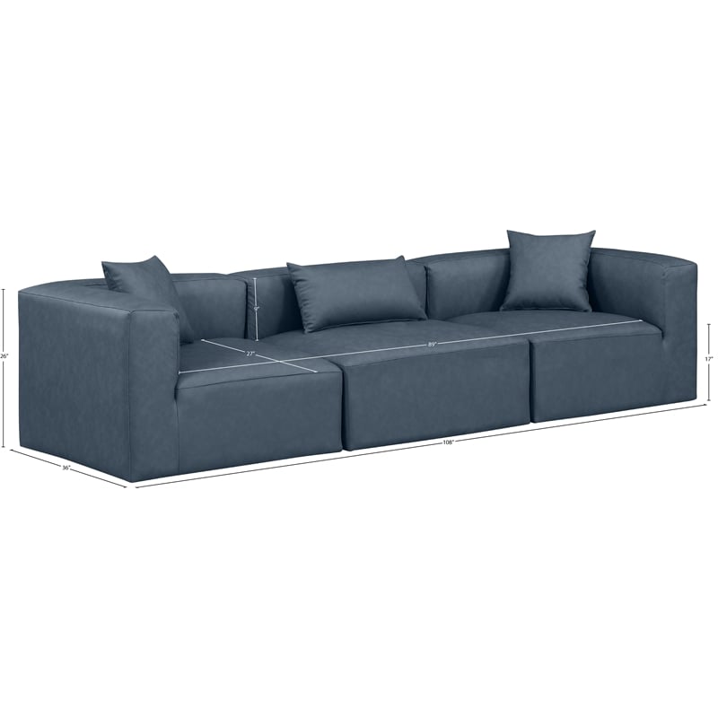 Bowery Hill Contemporary Navy Blue Vegan Leather 3-Piece Modular Sofa