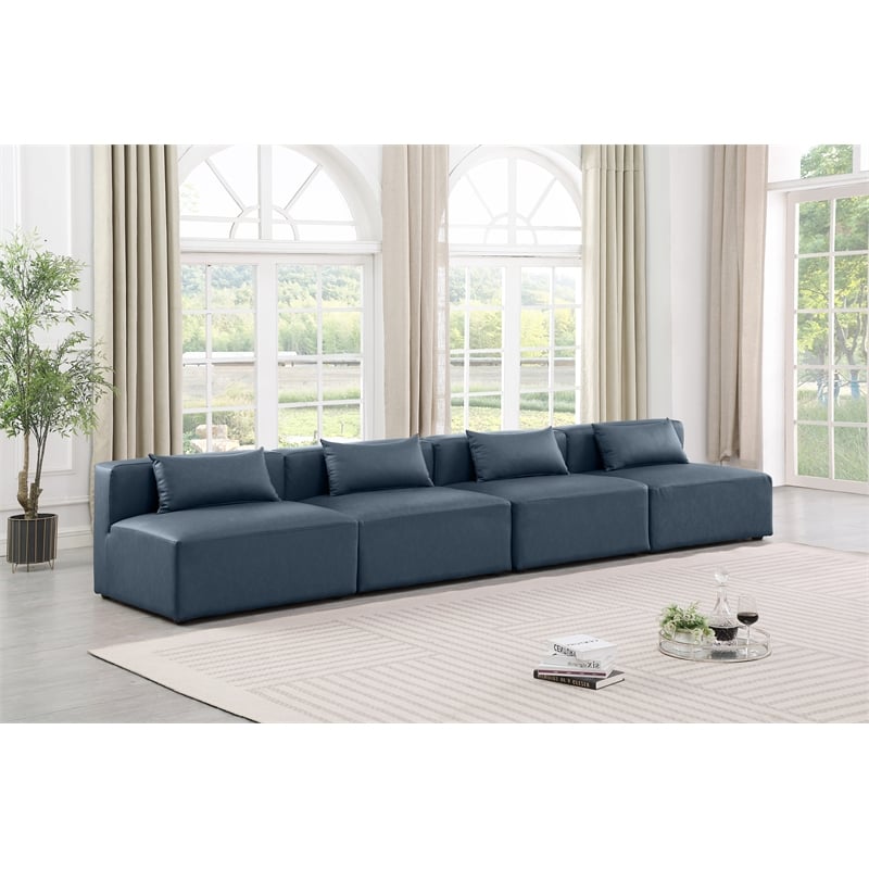 Bowery Hill Contemporary Navy Blue Vegan Leather 4-Piece Modular Sofa