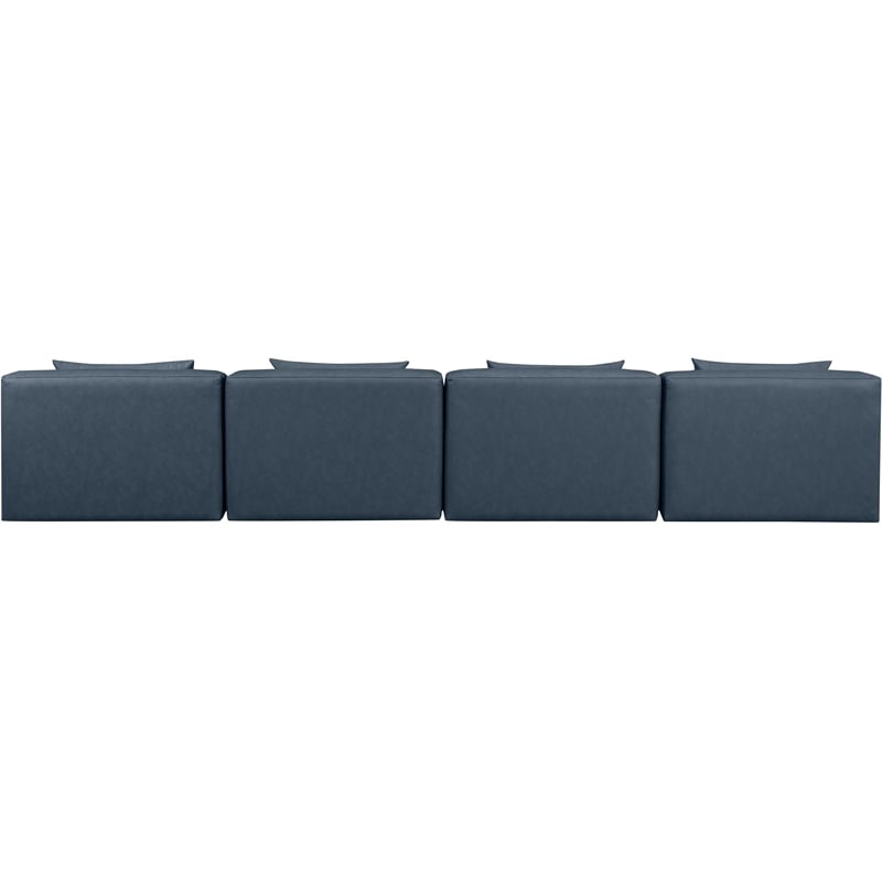 Bowery Hill Contemporary Navy Blue Vegan Leather 4-Piece Modular Sofa