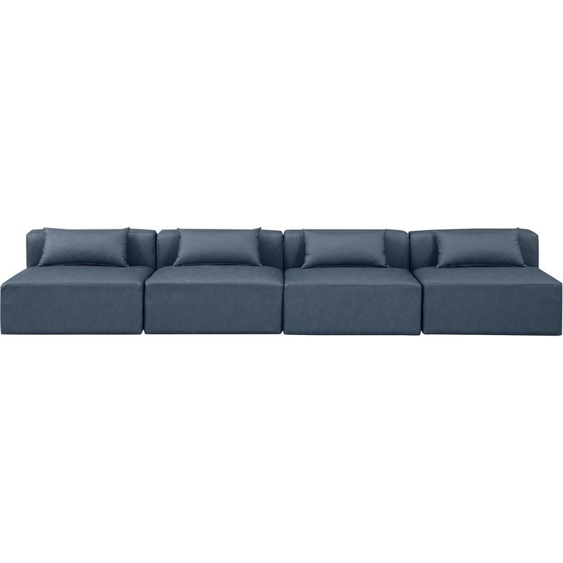 Bowery Hill Contemporary Navy Blue Vegan Leather 4-Piece Modular Sofa