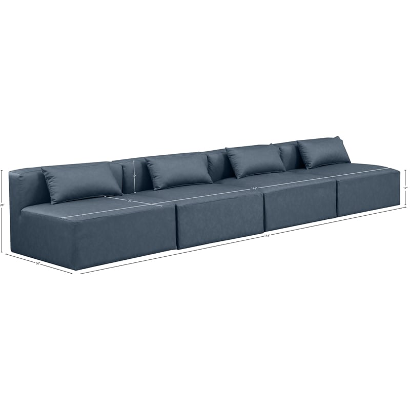 Bowery Hill Contemporary Navy Blue Vegan Leather 4-Piece Modular Sofa