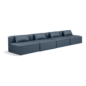 Bowery Hill Contemporary Navy Blue Vegan Leather 4-Piece Modular Sofa