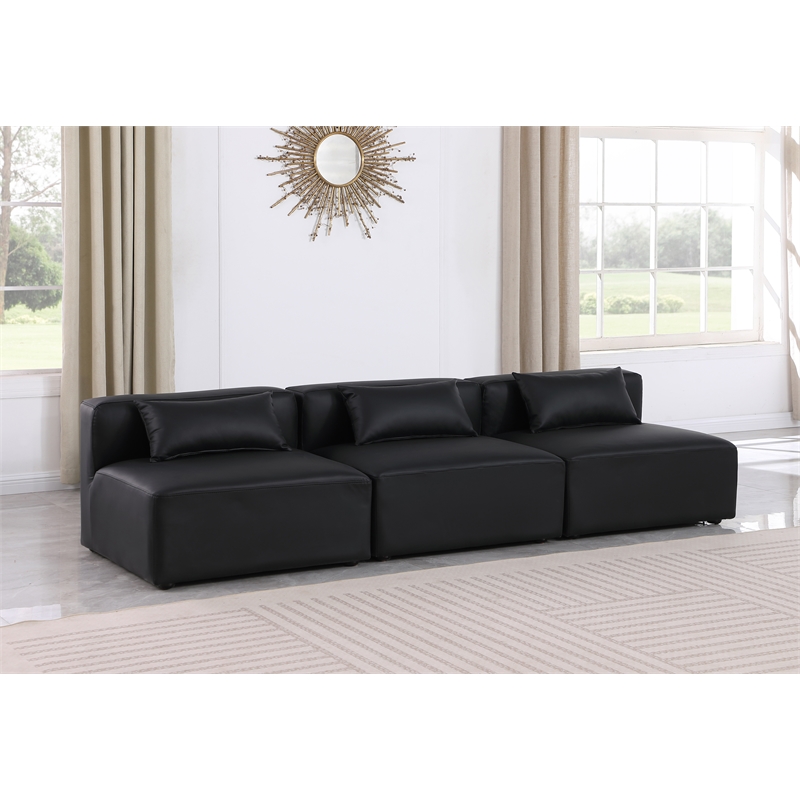 Bowery Hill Contemporary Black Vegan Leather 3-Piece Modular Sofa