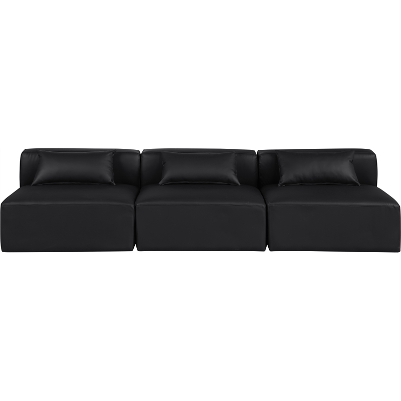 Bowery Hill Contemporary Black Vegan Leather 3-Piece Modular Sofa