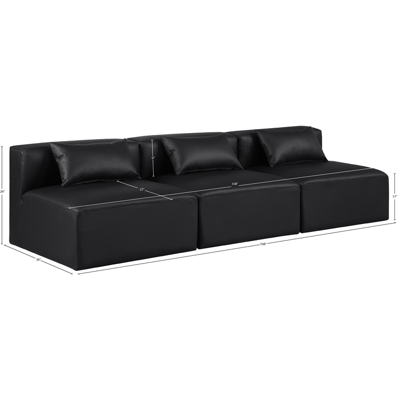 Bowery Hill Contemporary Black Vegan Leather 3-Piece Modular Sofa