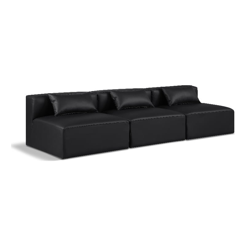 Bowery Hill Contemporary Black Vegan Leather 3-Piece Modular Sofa