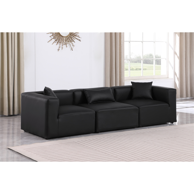 Bowery Hill Contemporary Black Vegan Leather 3-Piece Modular Sofa