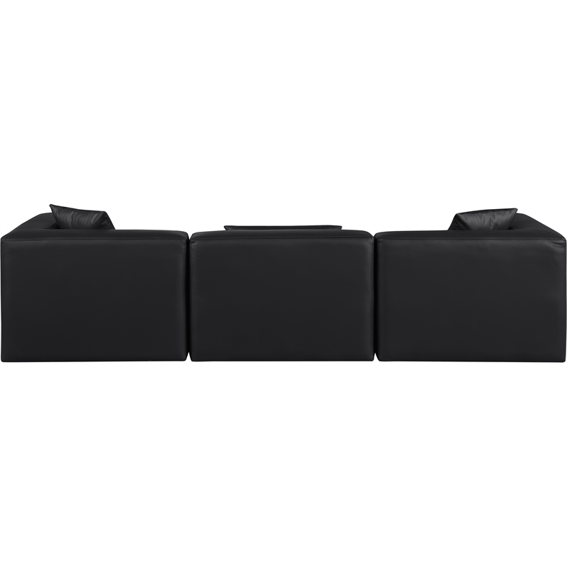 Bowery Hill Contemporary Black Vegan Leather 3-Piece Modular Sofa