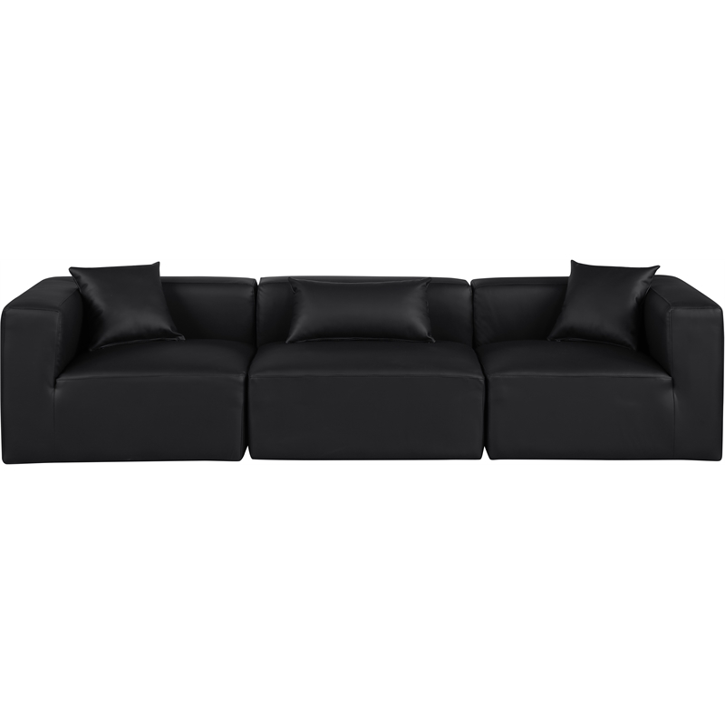Bowery Hill Contemporary Black Vegan Leather 3-Piece Modular Sofa
