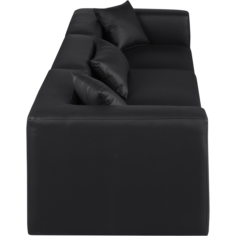 Bowery Hill Contemporary Black Vegan Leather 3-Piece Modular Sofa