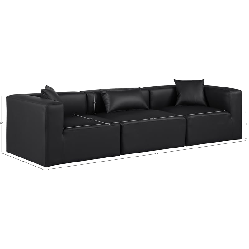 Bowery Hill Contemporary Black Vegan Leather 3-Piece Modular Sofa