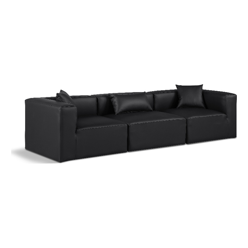 Bowery Hill Contemporary Black Vegan Leather 3-Piece Modular Sofa