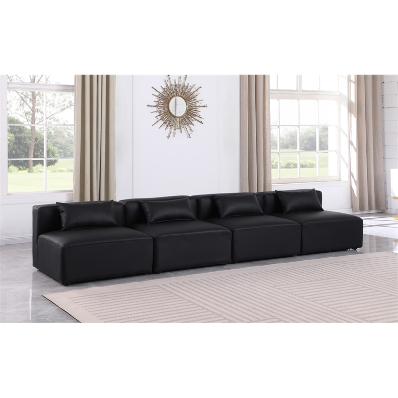 Bowery Hill Contemporary Black Vegan Leather 4-Piece Modular Sofa