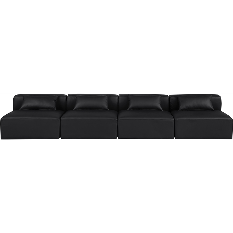 Bowery Hill Contemporary Black Vegan Leather 4-Piece Modular Sofa