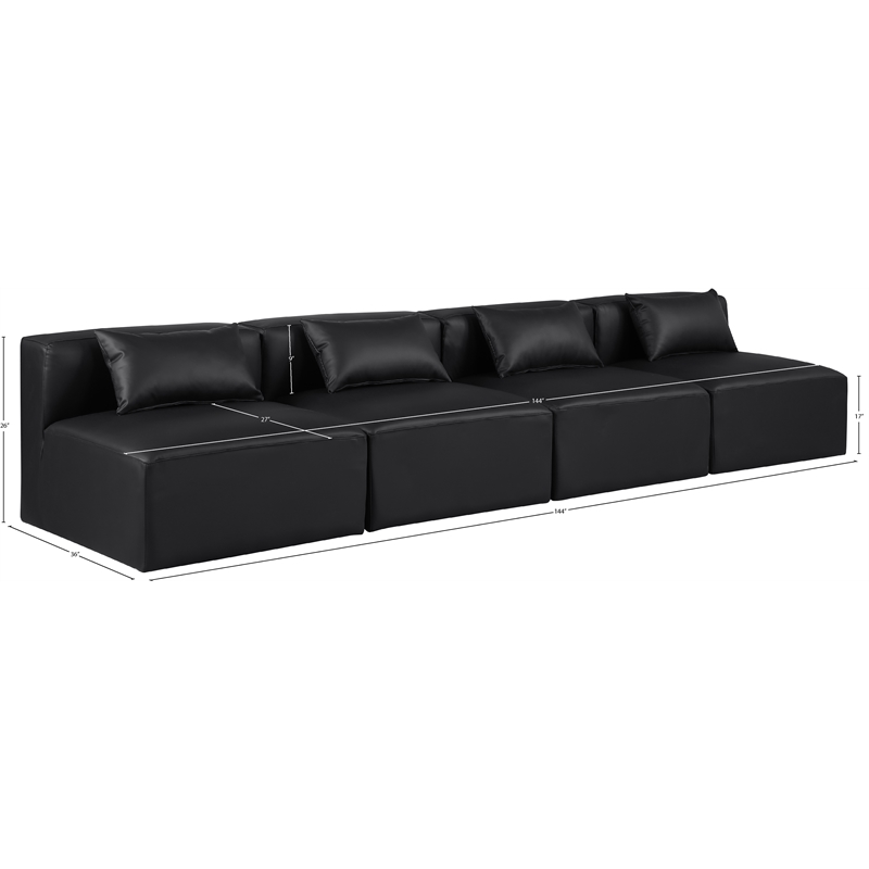 Bowery Hill Contemporary Black Vegan Leather 4-Piece Modular Sofa