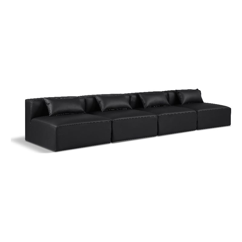 Bowery Hill Contemporary Black Vegan Leather 4-Piece Modular Sofa