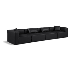 Bowery Hill Contemporary Black Vegan Leather 4-Piece Modular Sofa