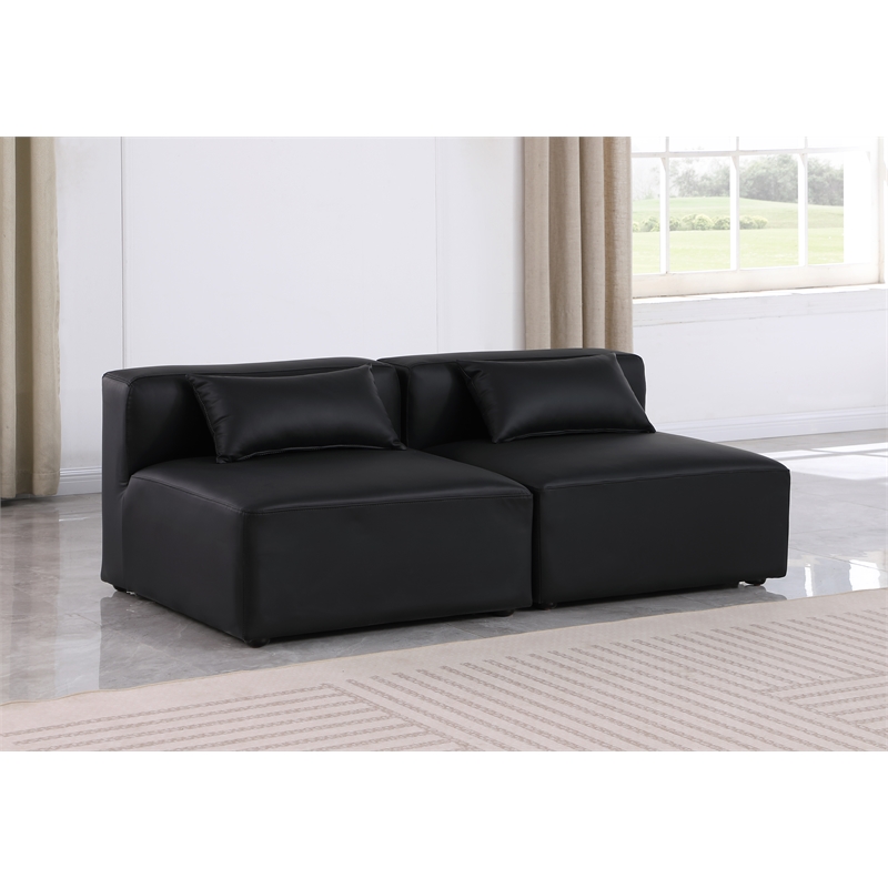 Bowery Hill Contemporary Black Vegan Leather 2-Piece Modular Sofa