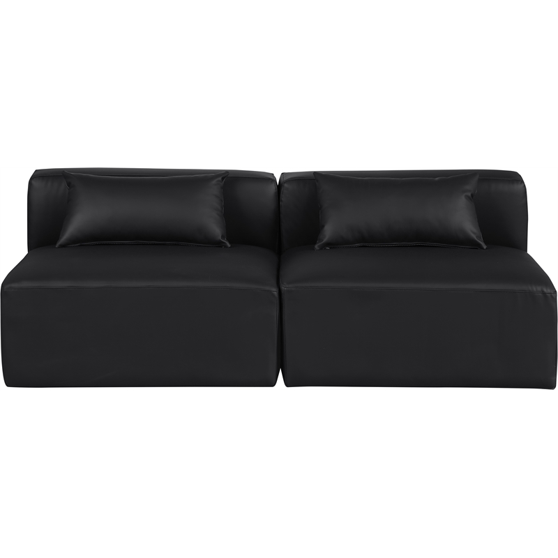 Bowery Hill Contemporary Black Vegan Leather 2-Piece Modular Sofa