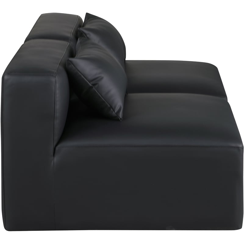 Bowery Hill Contemporary Black Vegan Leather 2-Piece Modular Sofa