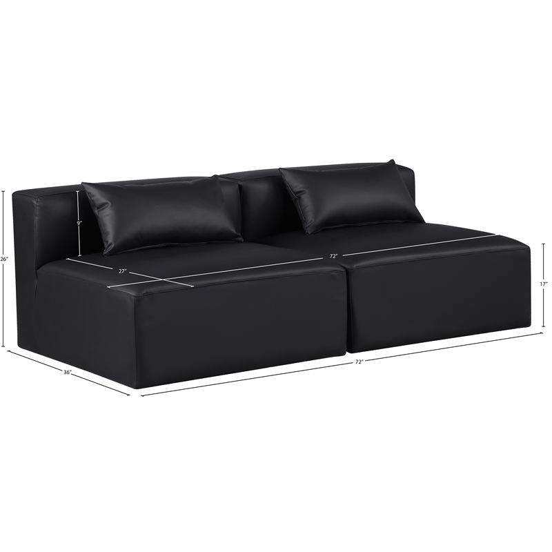 Bowery Hill Contemporary Black Vegan Leather 2-Piece Modular Sofa