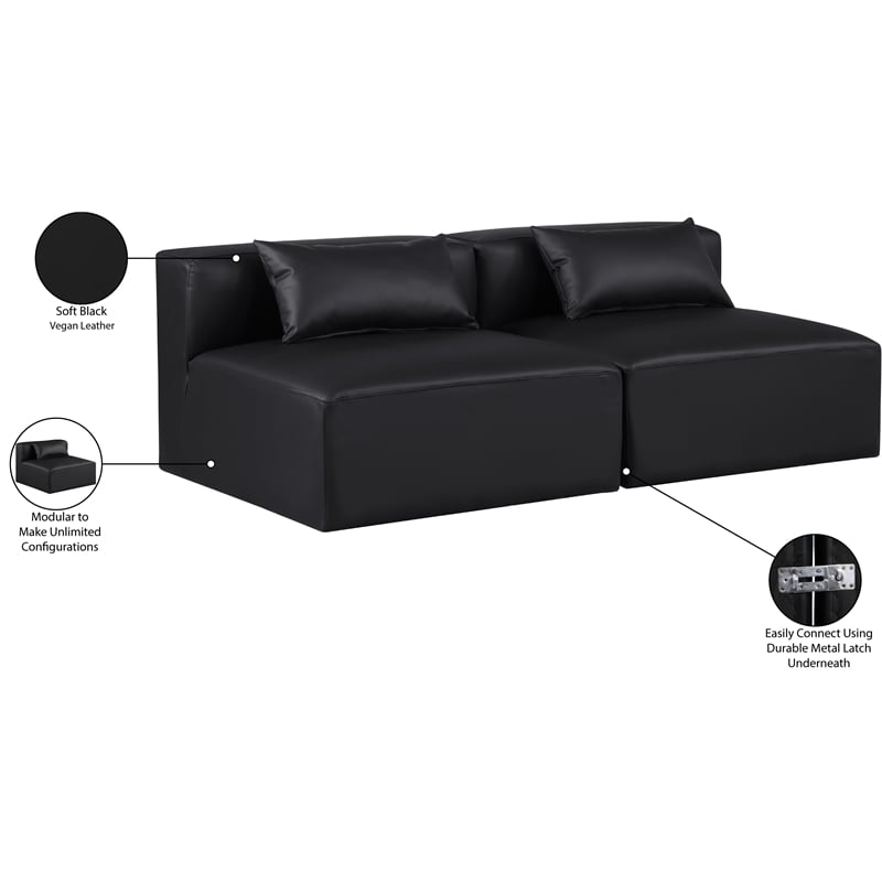 Bowery Hill Contemporary Black Vegan Leather 2-Piece Modular Sofa